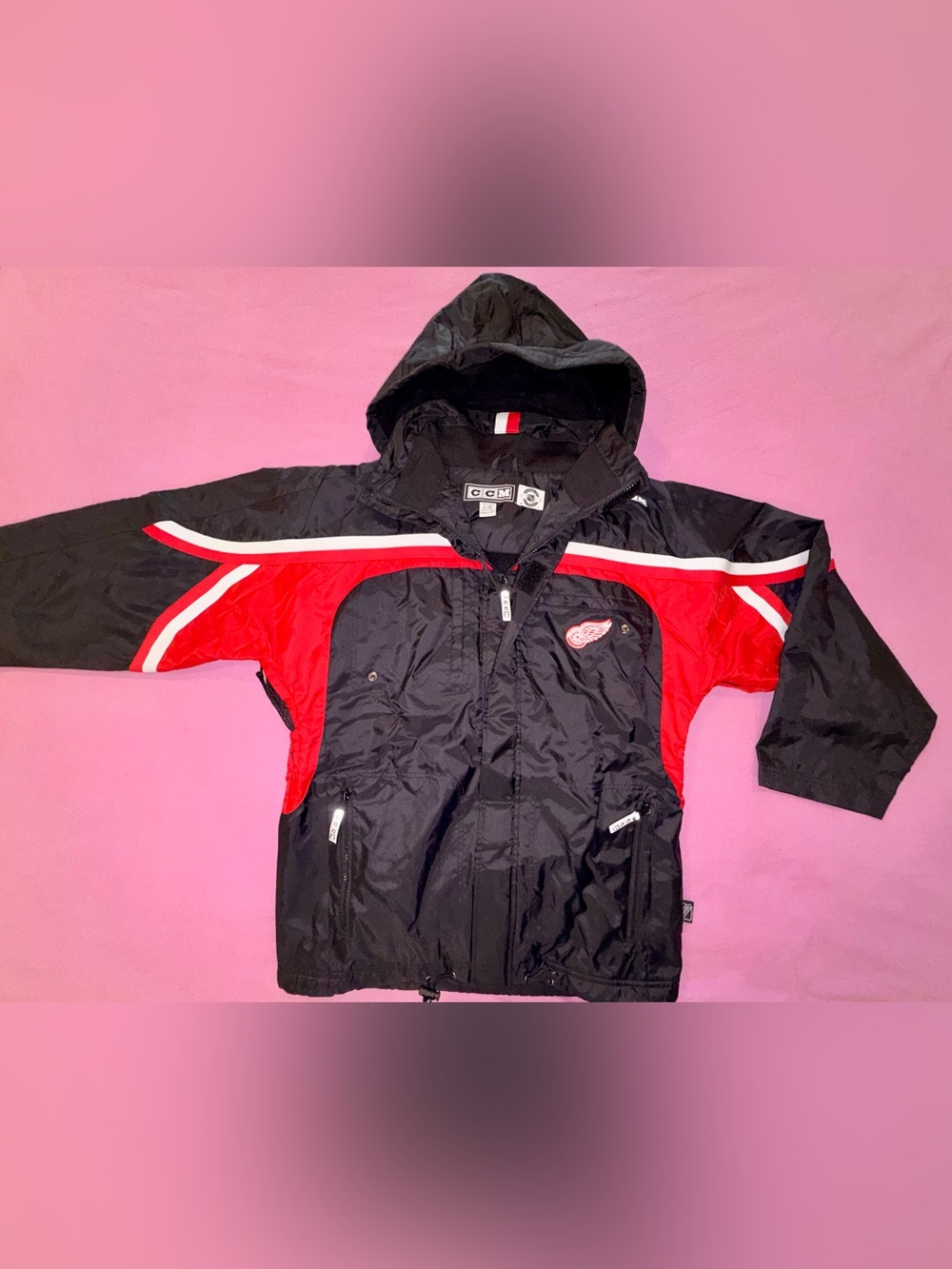 Vintage CCM Detroit Red Wings Youth Fleece-Lined Hooded Jacket - Size L (14/16)